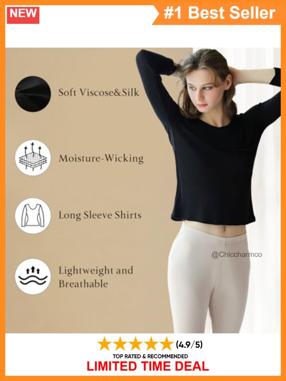 Womens Silk Thermal Underwear Top Soft Long Sleeve Scoop Neck Base Layer - Picture 3 of 6